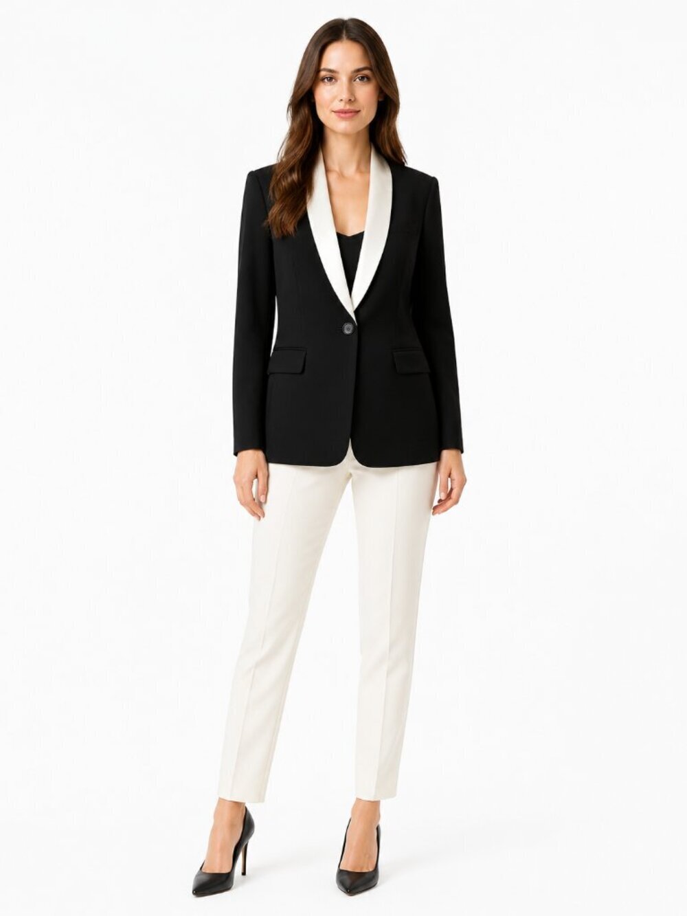 Equipment Quincy Wool Tuxedo Blazer Black White Shawl Collar Size 2